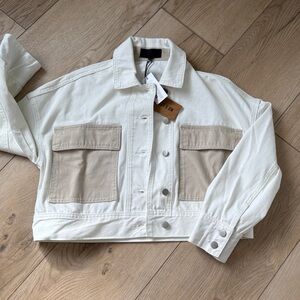 No. 6 Cream Cropped Utility Jacket with Tan Patch Pockets